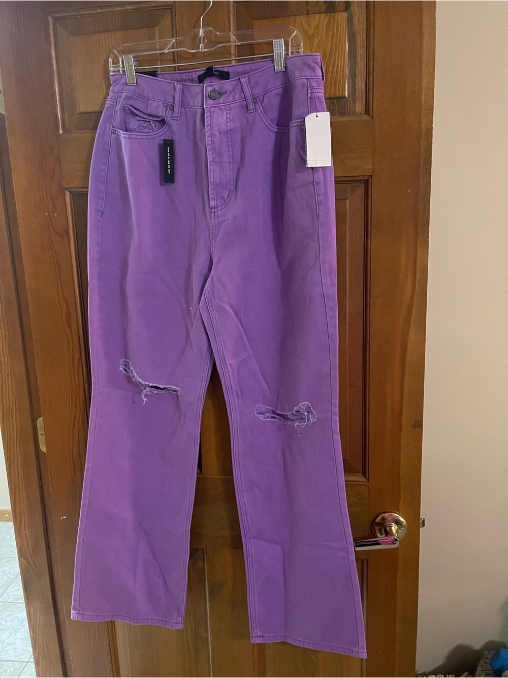 AFRM Purple Flare Jeans with Knee Distress
